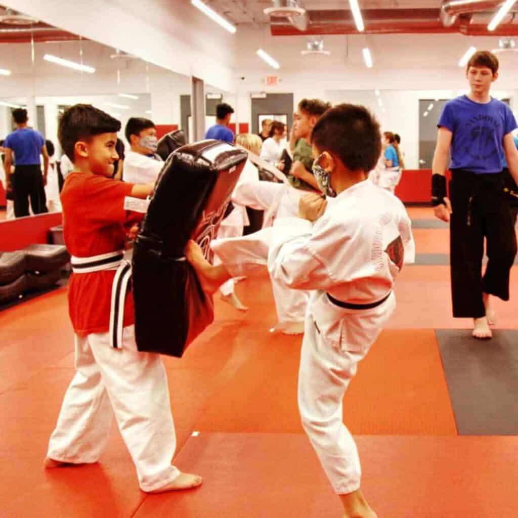 young boys learning taekwondo